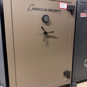 A large safe sitting in the middle of a room.