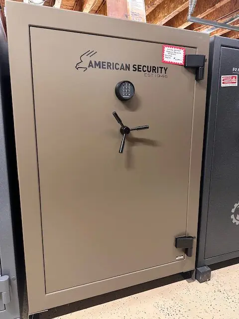 A large safe sitting in the middle of a room.